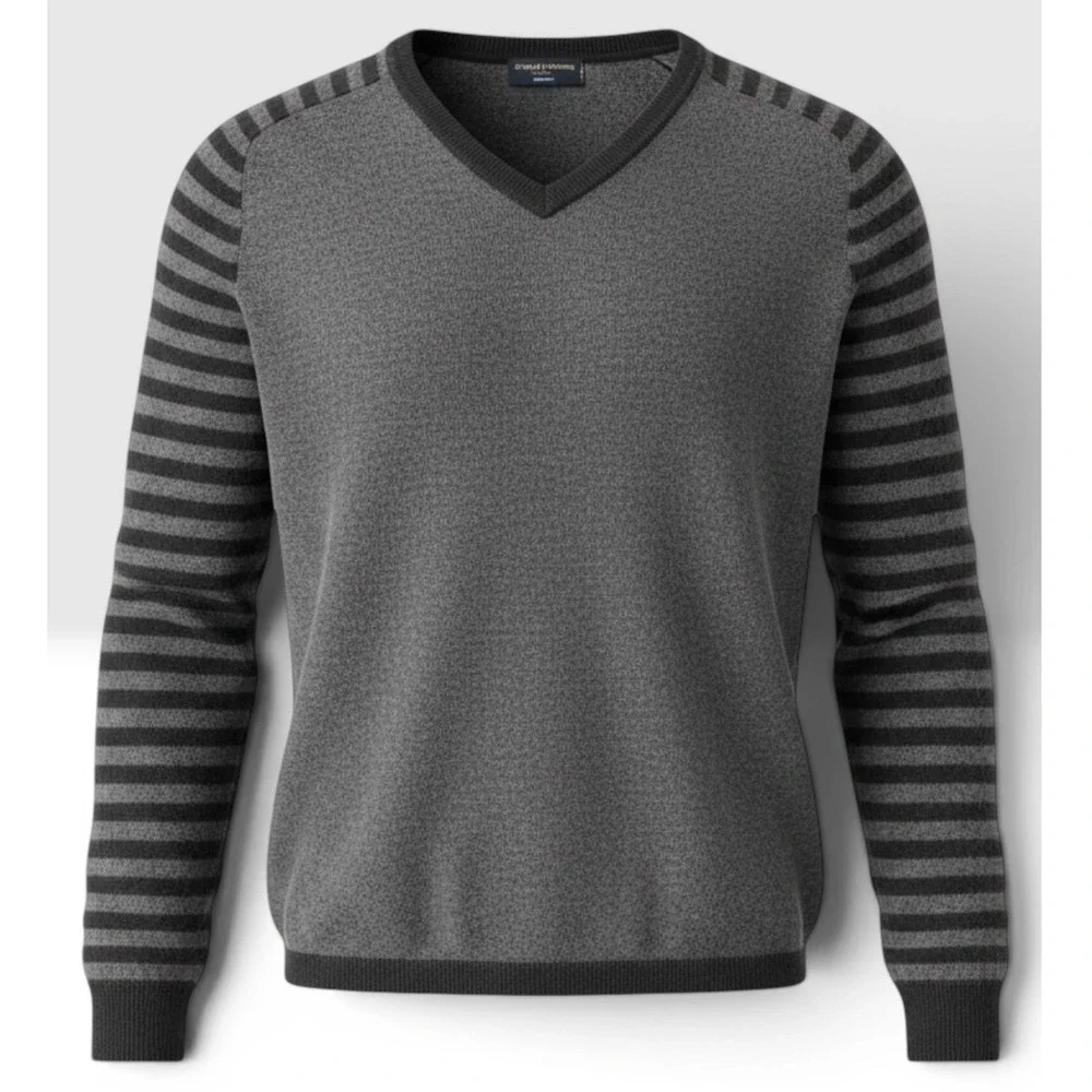 BANANA REPUBLIC Men's Large Merino Wool Sweater GRAY‎ V Neck Pullover Casual
